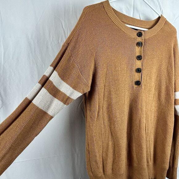 American Eagle Small Sweater Mustard Yellow Button V Neck Striped Dolman Sleeve - Picture 3 of 14